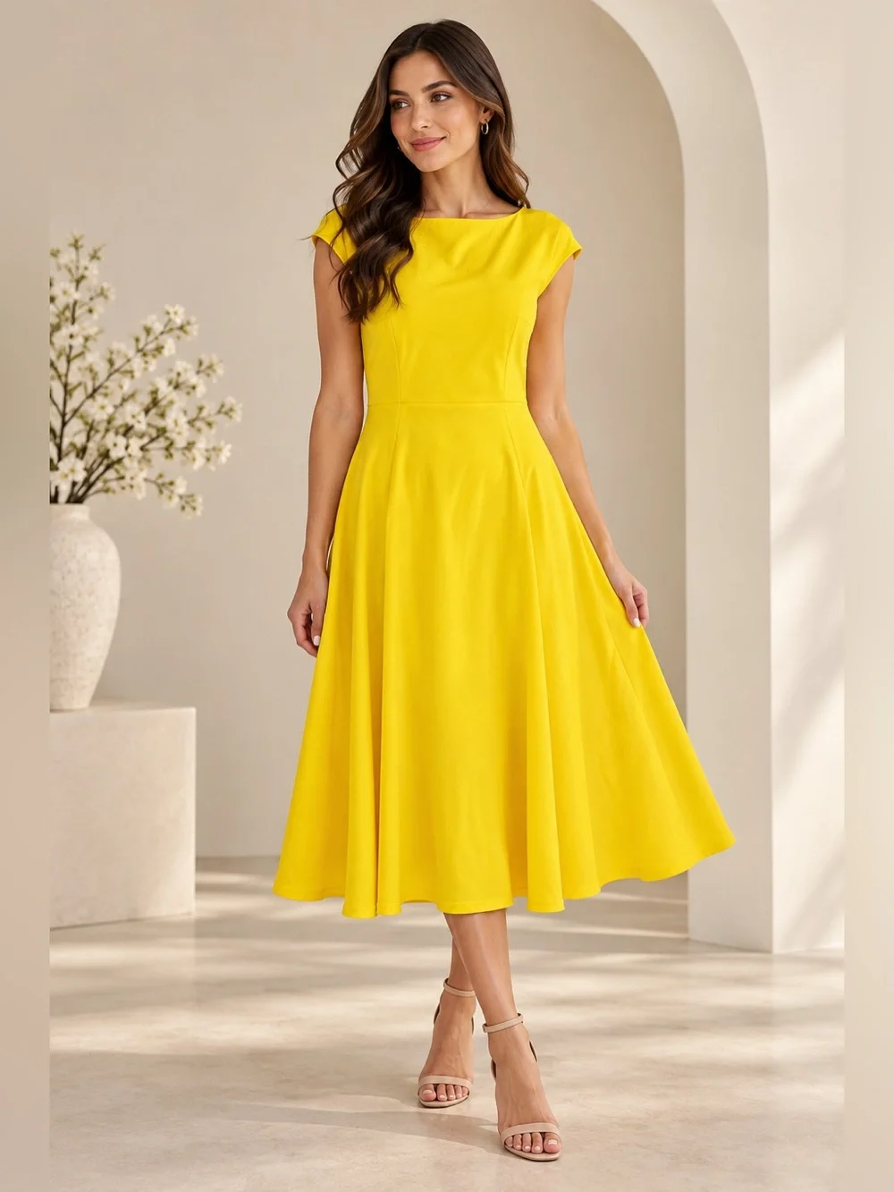 Dress Tells Yellow Midi Fit & Flare Dress Size XL